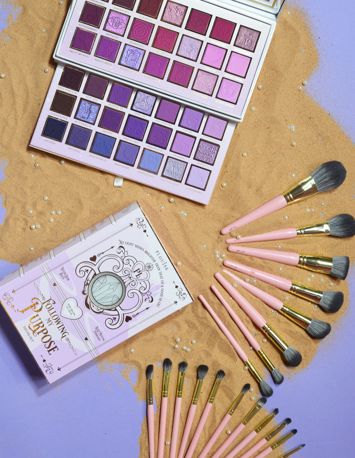 P.Louise Makeup Bundle with Purple Eyeshadow Palette & Brush Set