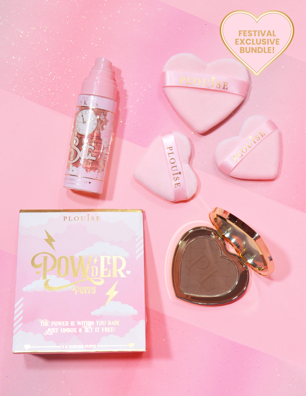 P.Louise Makeup Bundle - Under-Eye Powder, Puffs & Setting Spray