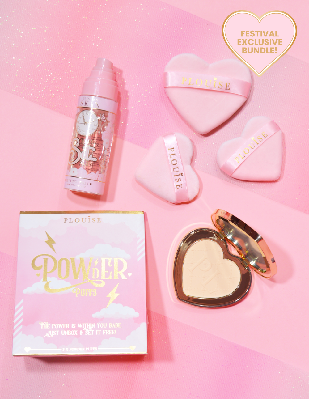 P.Louise Makeup Bundle - Under-Eye Powder, Puffs & Setting Spray