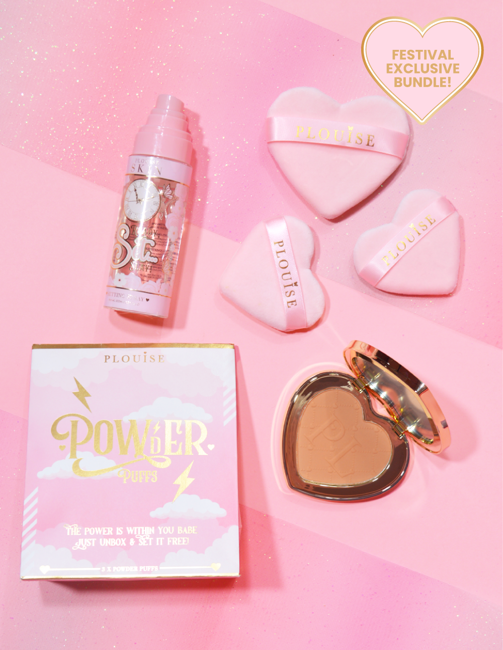 P.Louise Makeup Bundle - Under-Eye Powder, Puffs & Setting Spray