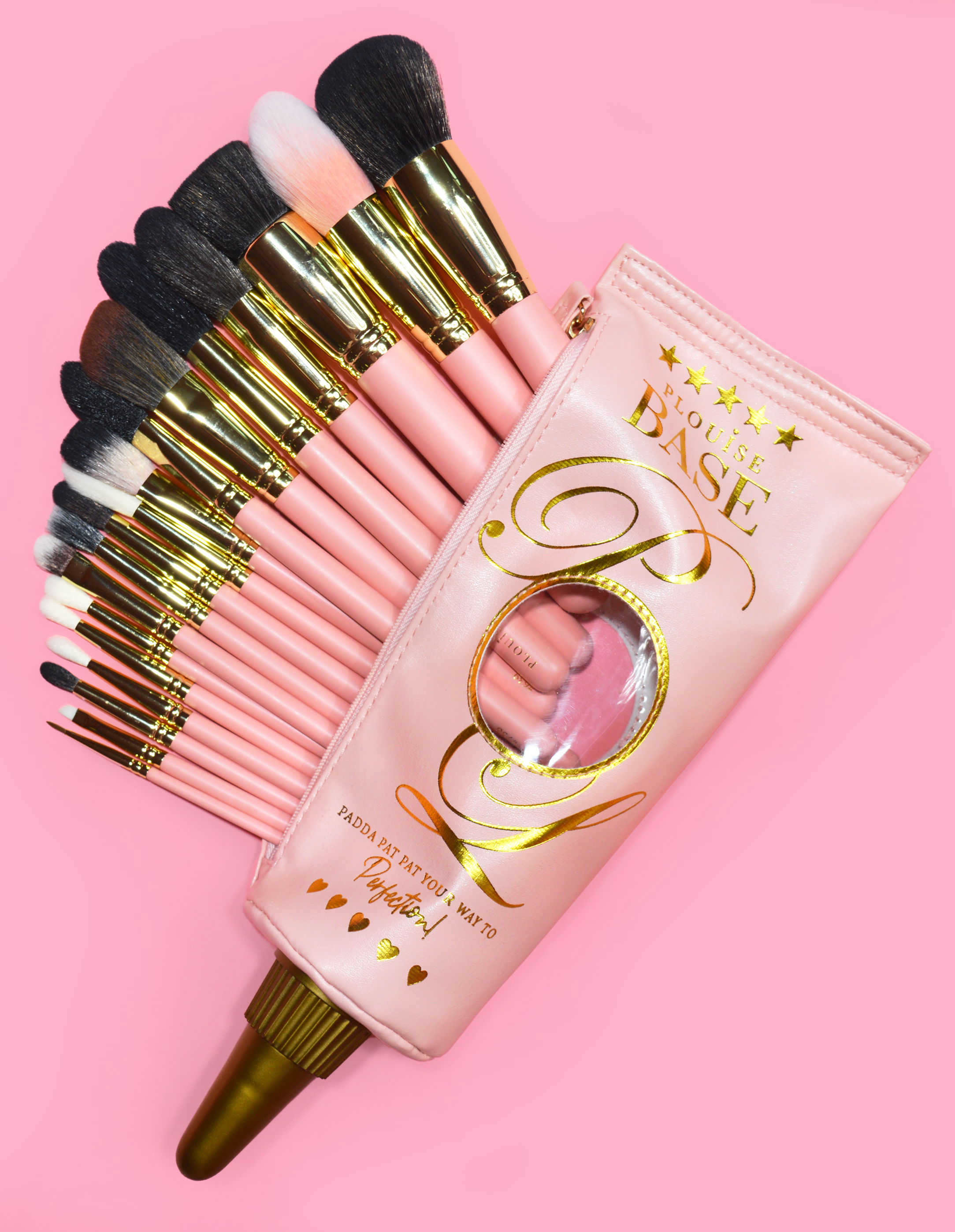 P.Louise 18-Piece Synthetic Makeup Brush Set with Base Bag